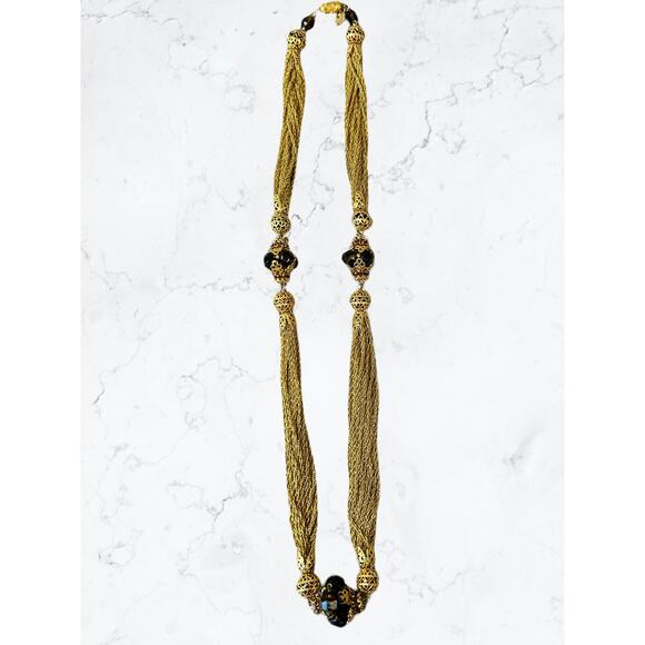 Vintage Vendôme 1950s/60s Gold Mesh Filigree Necklace and Glass Beads - Picture 8 of 9